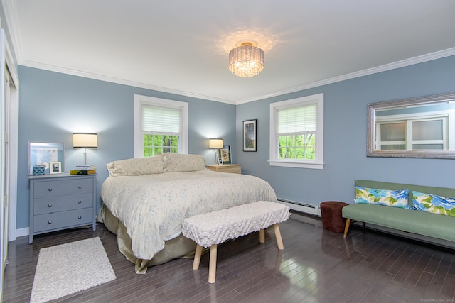 104 Pulpit Rock Rd, Woodstock, CT 06281 - bedroom with crown molding, dark wood-type flooring, and baseboard heating