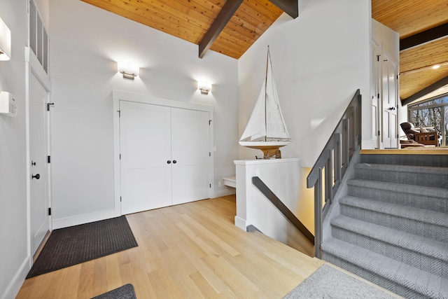 187 Sherbrook Dr, Goshen, CT 06756 - foyer with wooden ceiling, beam ceiling, wood finished floors, and visible vents