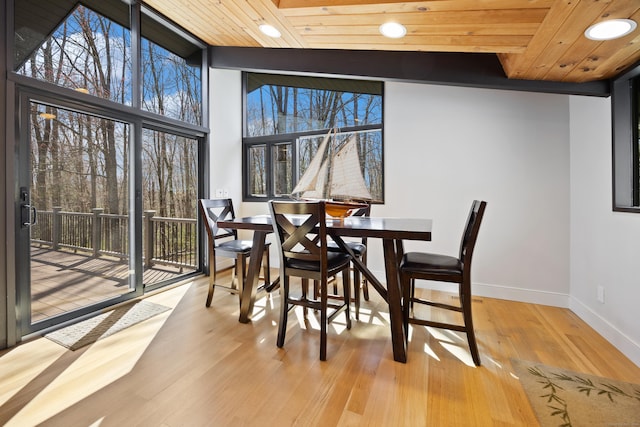 187 Sherbrook Dr, Goshen, CT 06756 - dining room with wood ceiling, wood finished floors, plenty of natural light, and baseboards