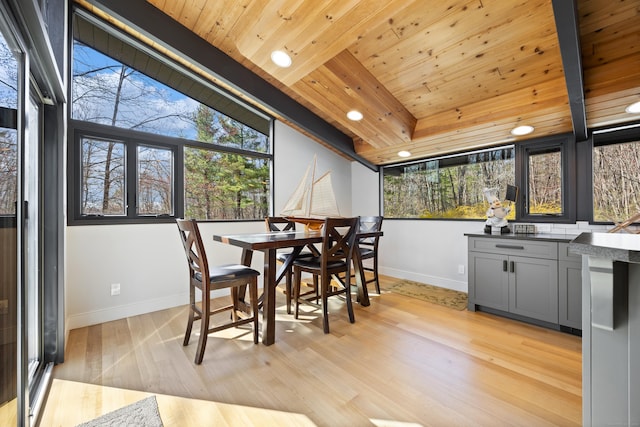 187 Sherbrook Dr, Goshen, CT 06756 - dining area with light wood finished floors, recessed lighting, wooden ceiling, and baseboards