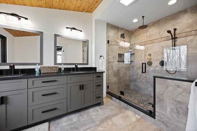 187 Sherbrook Dr, Goshen, CT 06756 - full bath with recessed lighting, a stall shower, double vanity, and a sink