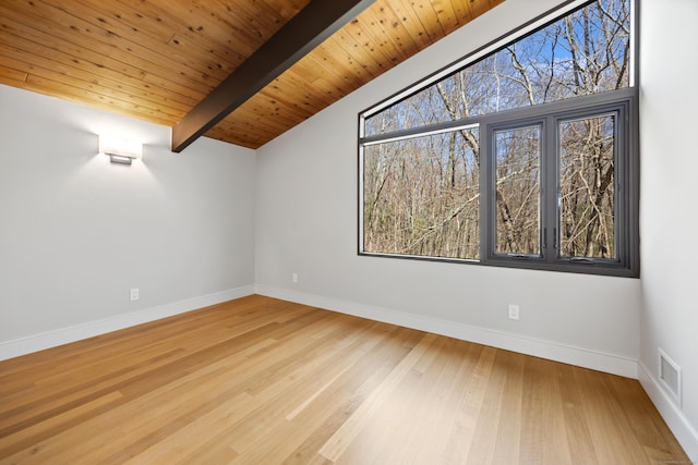 187 Sherbrook Dr, Goshen, CT 06756 - empty room featuring baseboards, visible vents, wood finished floors, and wooden ceiling