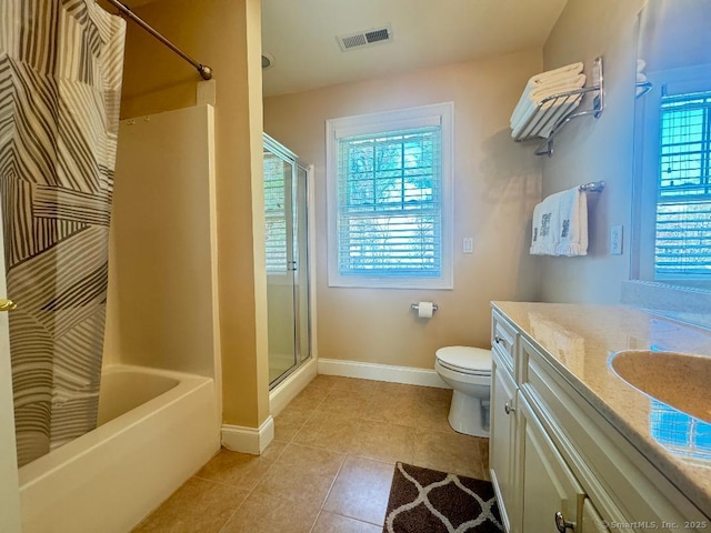 598 Nichols Ave, Stratford, CT 06614 - bathroom with visible vents, vanity, tile patterned floors, baseboards, and a shower with door