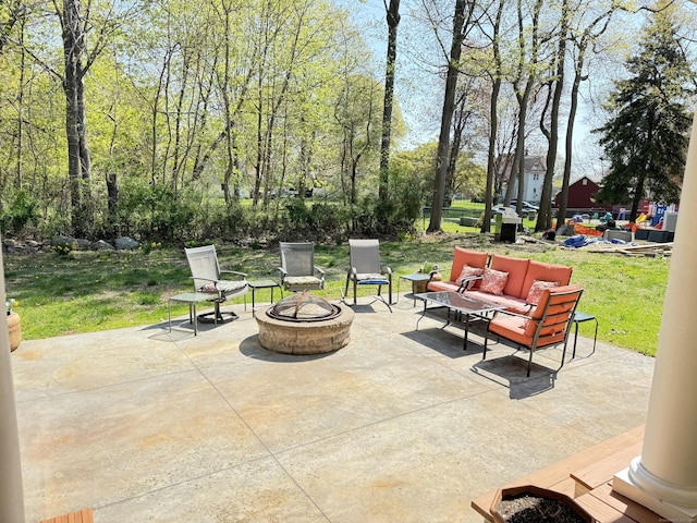 598 Nichols Ave, Stratford, CT 06614 - view of patio featuring an outdoor living space with a fire pit