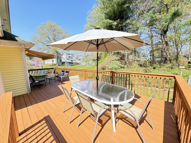 598 Nichols Ave, Stratford, CT 06614 - wooden terrace with outdoor dining area