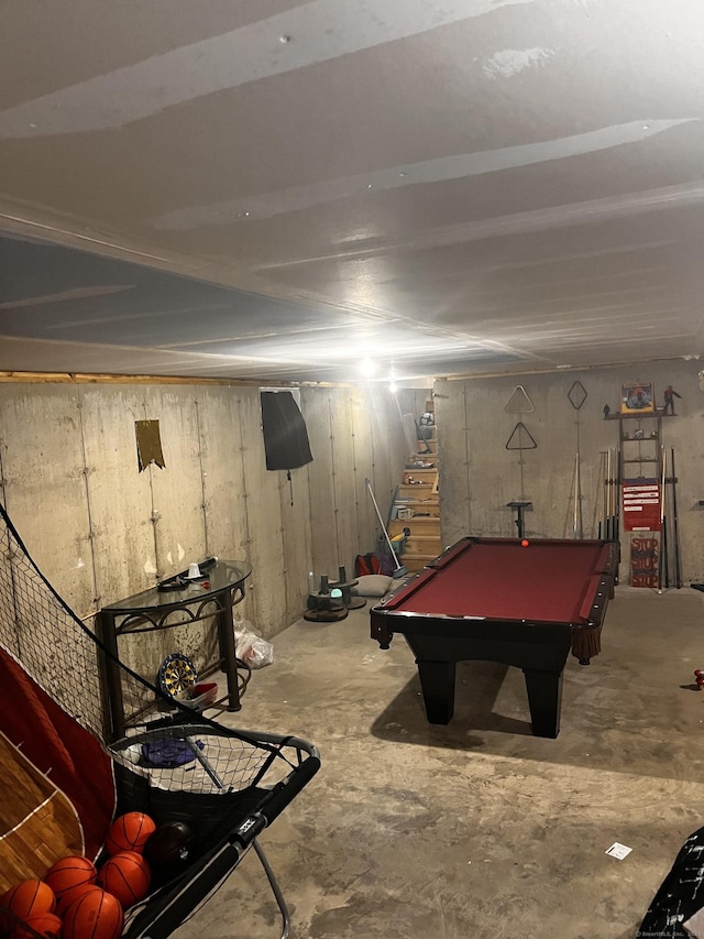 recreation room featuring pool table and concrete floors