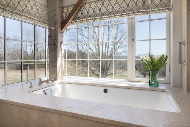 bathroom featuring a wealth of natural light and a bathtub