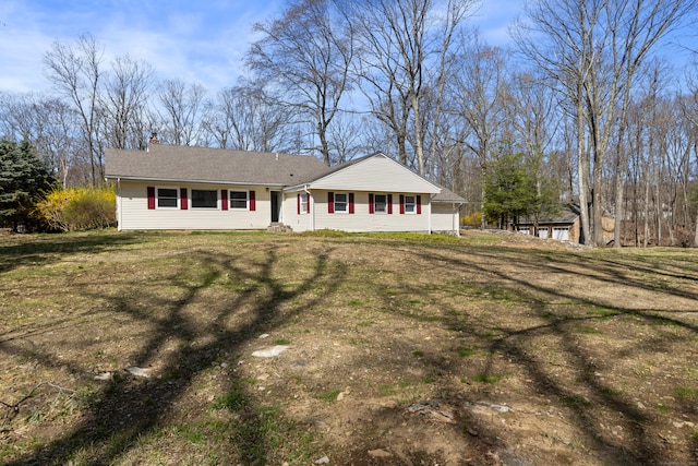 28 Shortwoods Rd, New Fairfield, CT 06812 - ranch-style home with a front lawn and a chimney