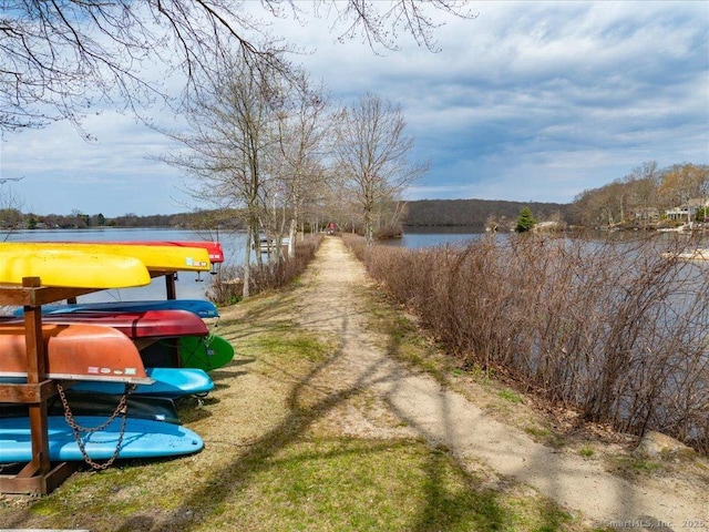 exterior space featuring a water view