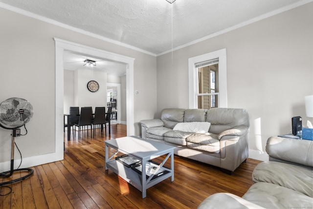 349 Concord St, New Haven, CT 06512 - living room with hardwood / wood-style flooring, baseboards, and crown molding