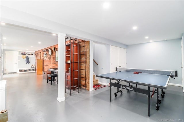 12 Winding Brook Ln, Redding, CT 06896 - rec room with concrete flooring and recessed lighting