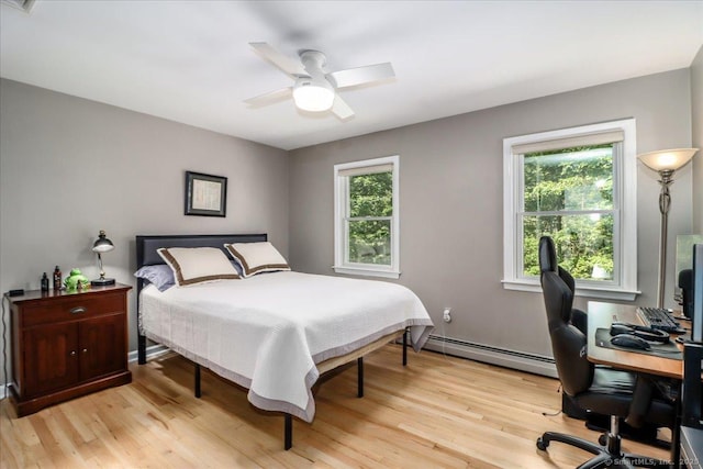 12 Winding Brook Ln, Redding, CT 06896 - bedroom with baseboard heating, light wood finished floors, an office area, and ceiling fan