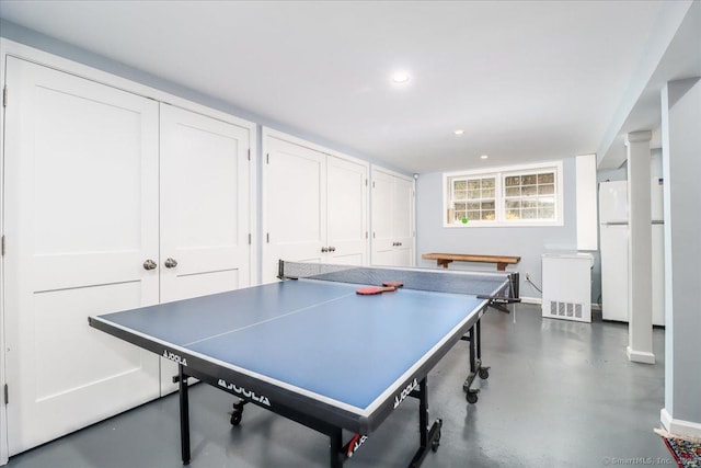 12 Winding Brook Ln, Redding, CT 06896 - recreation room with finished concrete flooring and recessed lighting