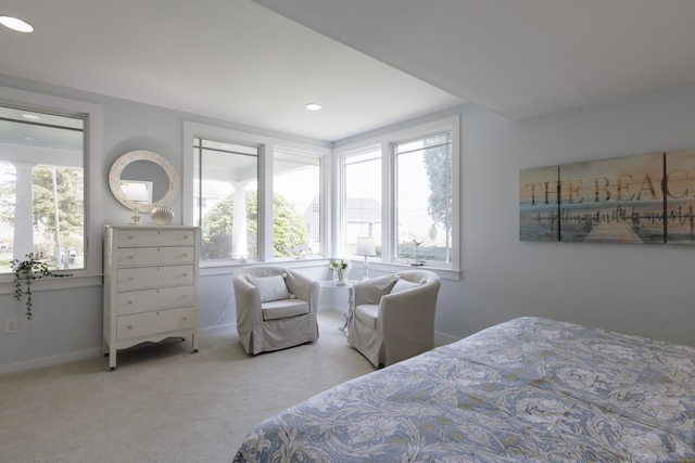 bedroom with baseboards, recessed lighting, and carpet flooring
