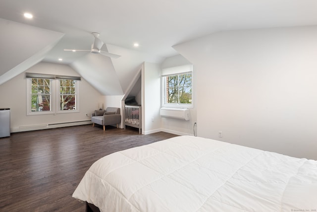43 Bibbins Ave, Fairfield, CT 06825 - bedroom with vaulted ceiling, multiple windows, and a baseboard heating unit