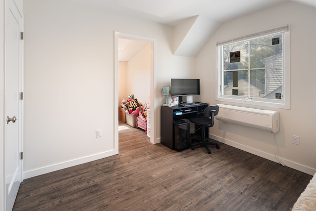 43 Bibbins Ave, Fairfield, CT 06825 - office area featuring baseboards, vaulted ceiling, and wood finished floors