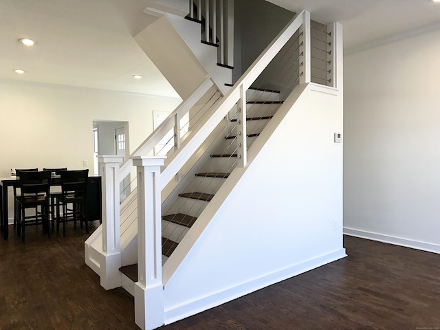 65 Beach St, Bridgeport, CT 06608 - stairs featuring wood finished floors and recessed lighting