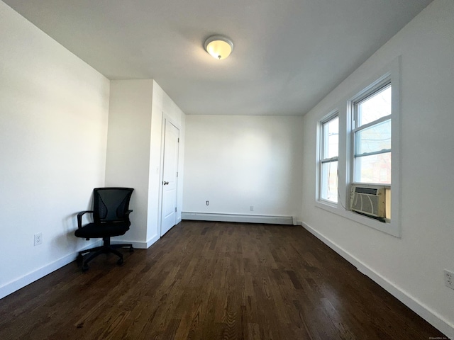 65 Beach St, Bridgeport, CT 06608 - interior space featuring dark wood-type flooring, cooling unit, baseboards, and baseboard heating
