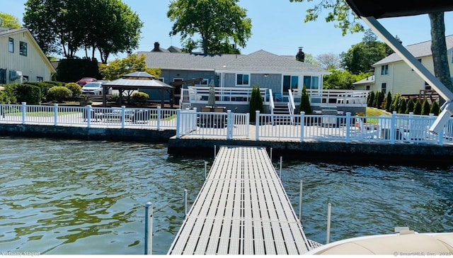 12 W Point Rd, East Hampton, CT 06424 - view of dock featuring a gazebo and a deck with water view