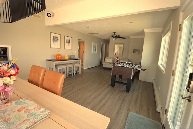 12 W Point Rd, East Hampton, CT 06424 - playroom with baseboards, a ceiling fan, a baseboard heating unit, and wood finished floors
