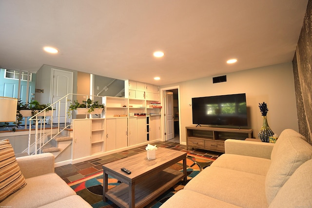 12 W Point Rd, East Hampton, CT 06424 - living area with stairway, recessed lighting, and visible vents