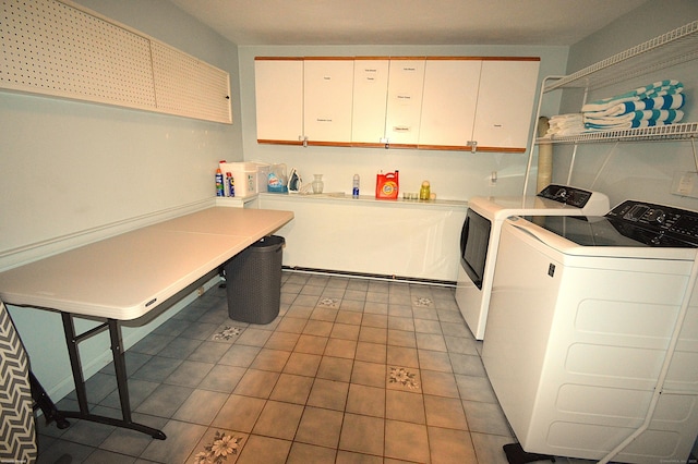 12 W Point Rd, East Hampton, CT 06424 - clothes washing area featuring tile patterned flooring, cabinet space, and washing machine and dryer