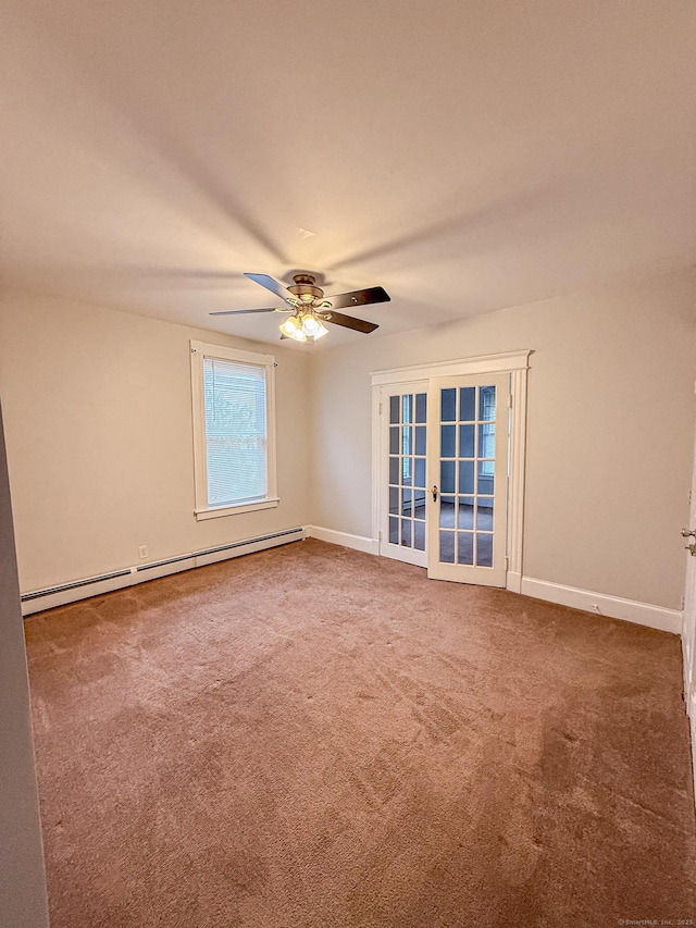 30 Merrimac St, Watertown, CT 06779 - carpeted empty room featuring a baseboard radiator, ceiling fan, and baseboards