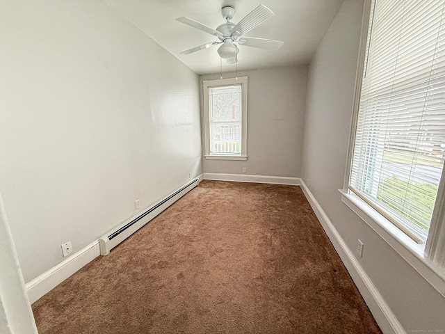 30 Merrimac St, Watertown, CT 06779 - carpeted spare room featuring a healthy amount of sunlight, baseboards, a baseboard heating unit, and ceiling fan
