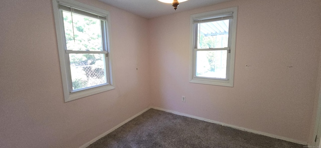 carpeted spare room featuring baseboards and plenty of natural light