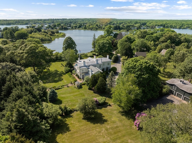 259 N Main St, Stonington, CT 06378 - aerial view of property and surrounding area with a large body of water and a heavily wooded area