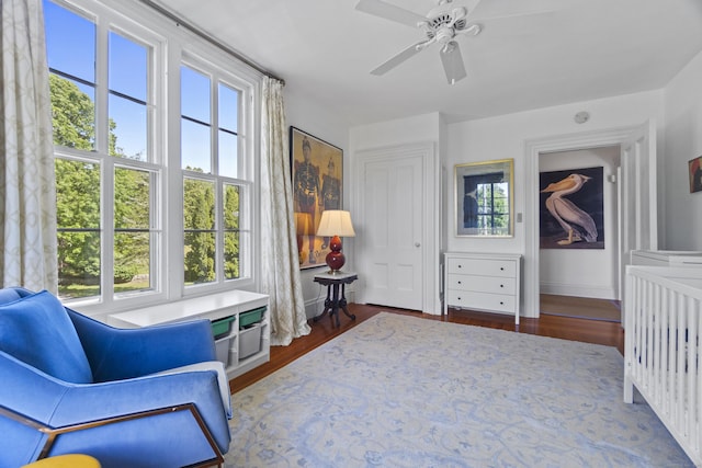 259 N Main St, Stonington, CT 06378 - living area featuring dark wood-style flooring and ceiling fan
