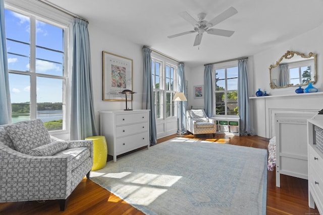 259 N Main St, Stonington, CT 06378 - sitting room featuring a water view, a ceiling fan, and wood finished floors