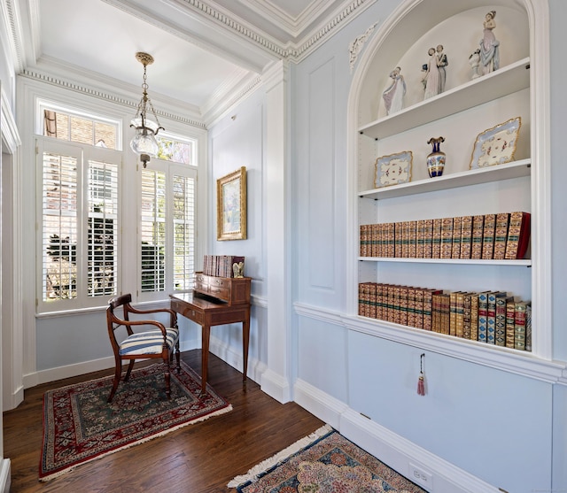 828 Sasco Hill Rd, Fairfield, CT 06824 - office area featuring crown molding, dark wood finished floors, and baseboards