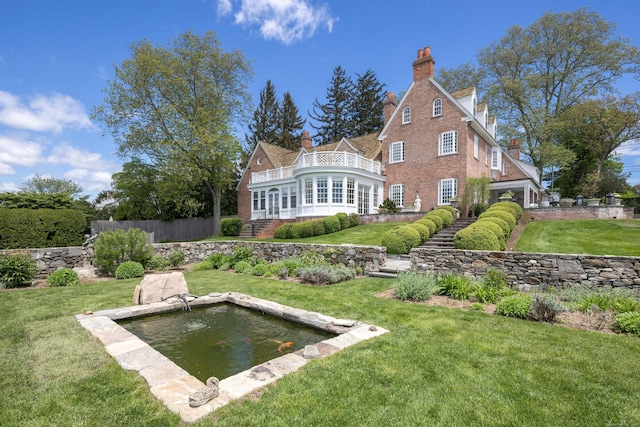 828 Sasco Hill Rd, Fairfield, CT 06824 - back of property with a chimney and a balcony