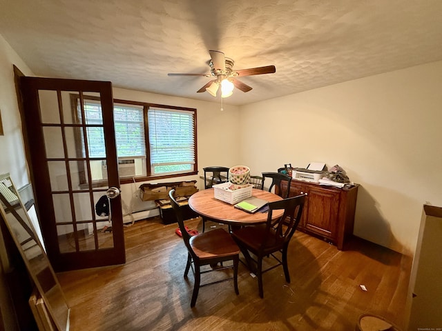 5 Hampton Rd, Enfield, CT 06082 - dining room with dark wood finished floors, ceiling fan, cooling unit, a textured ceiling, and french doors
