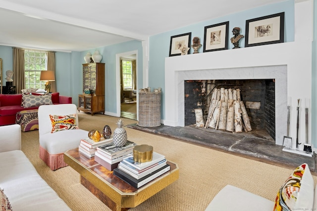35 Old Redding Rd, Easton, CT 06612 - living area featuring carpet floors and a high end fireplace