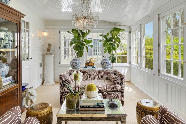 35 Old Redding Rd, Easton, CT 06612 - sunroom / solarium with healthy amount of natural light, a chandelier, carpet flooring, lofted ceiling, and ornamental molding