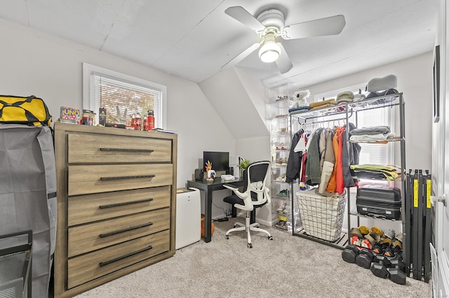 6 Beech St, Bristol, CT 06010 - office space with vaulted ceiling, a ceiling fan, and carpet flooring