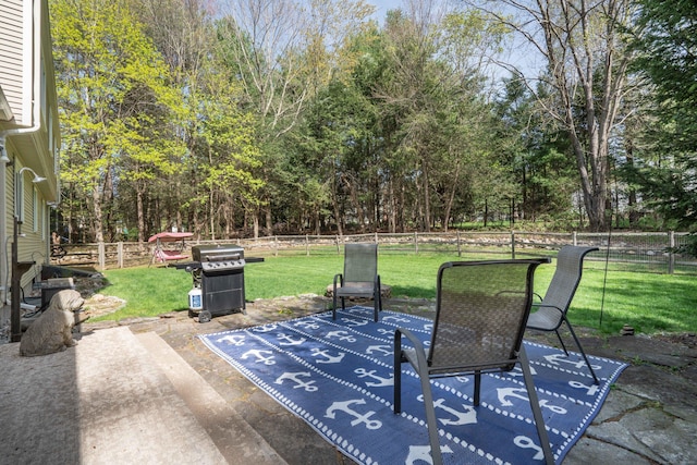 view of patio / terrace with grilling area and a fenced backyard