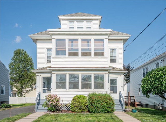 78-80 Lancaster Rd, West Hartford, CT 06119 - view of front of house featuring a sunroom and entry steps