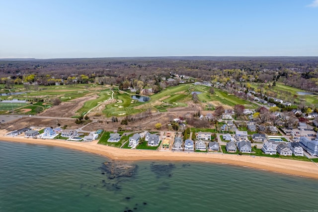 bird's eye view featuring a water view and a residential view