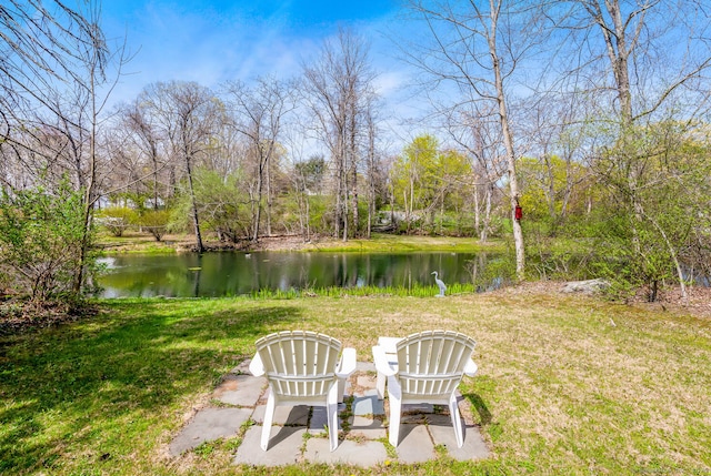 view of yard with a water view