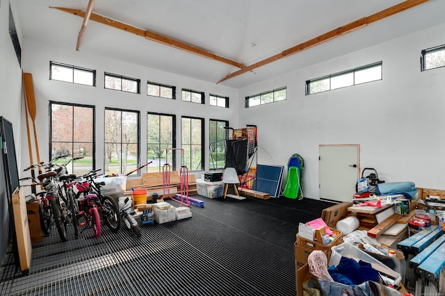 interior space with a high ceiling