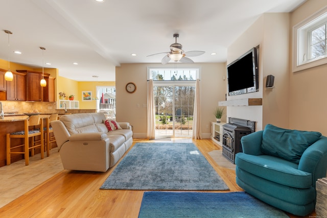6 Holdridge Ct, Groton, CT 06355 - living area with a ceiling fan, light wood-style flooring, and recessed lighting