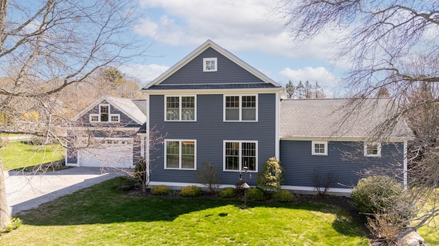 6 Holdridge Ct, Groton, CT 06355 - rear view of property with driveway, a yard, a shingled roof, and an attached garage