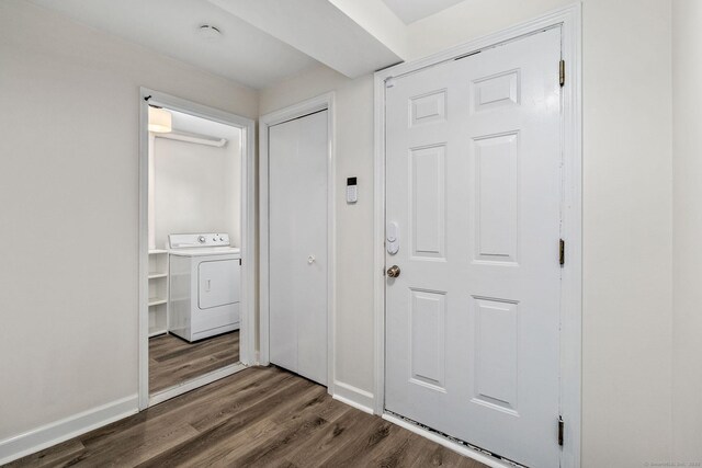 268 Lawlor St Apt 6, New Britain, CT 06051 - foyer entrance featuring washer / dryer and dark wood finished floors