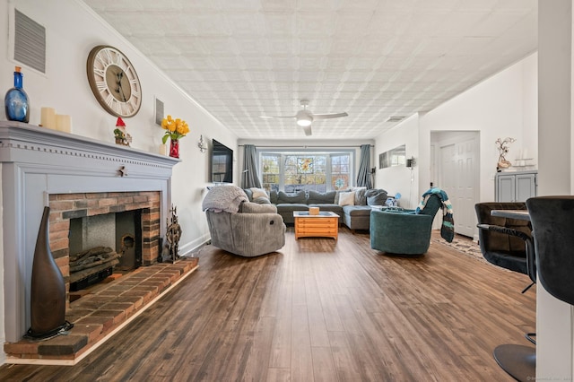 9 Berkshire Dr, Danbury, CT 06811 - living room featuring baseboards, a fireplace, a ceiling fan, and wood finished floors
