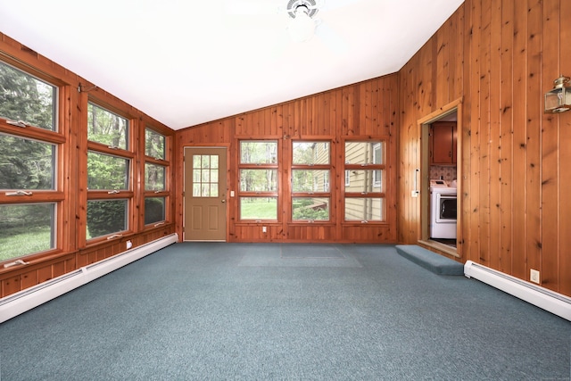 30 Sunset Hill Rd, Simsbury, CT 06070 - unfurnished sunroom featuring lofted ceiling, baseboard heating, and washer / clothes dryer