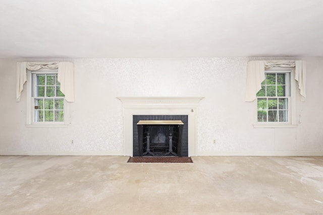 30 Sunset Hill Rd, Simsbury, CT 06070 - unfurnished living room with healthy amount of natural light, a tile fireplace, carpet, and baseboards