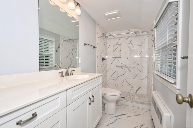 30 Sunset Hill Rd, Simsbury, CT 06070 - bathroom with marble finish floors, toilet, tiled shower, and vanity